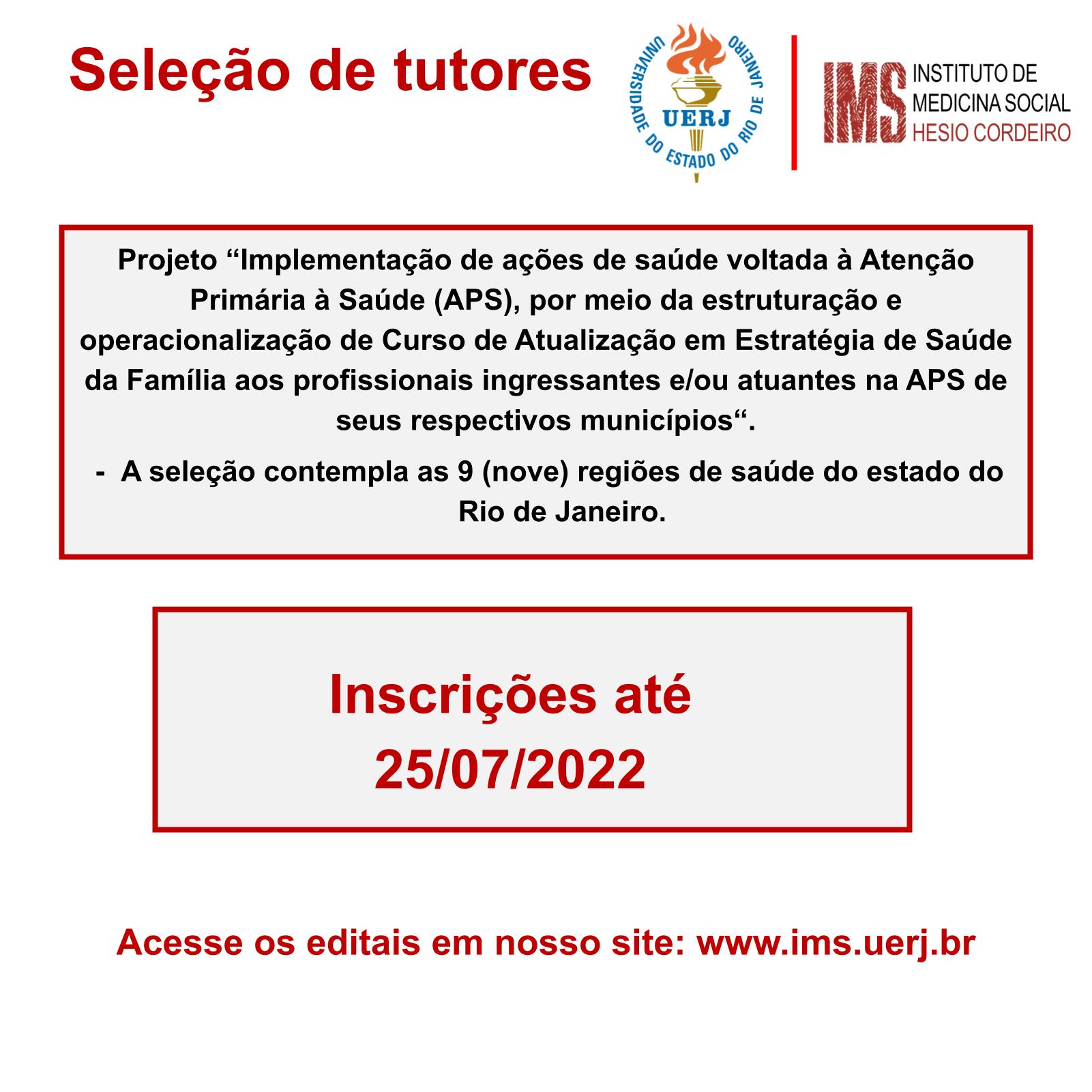 RESULTADO – Seleção de tutores: projeto “Implementação de ações de saúde voltada à Atenção Primária à Saúde (APS)”